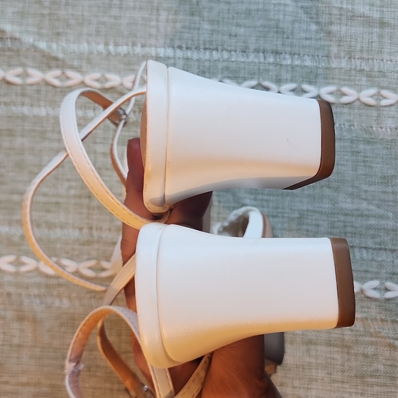 White Bow Knot Chunky Block Heeled Ankle Sandals, Open Toe, 10 - Picture 12 of 16